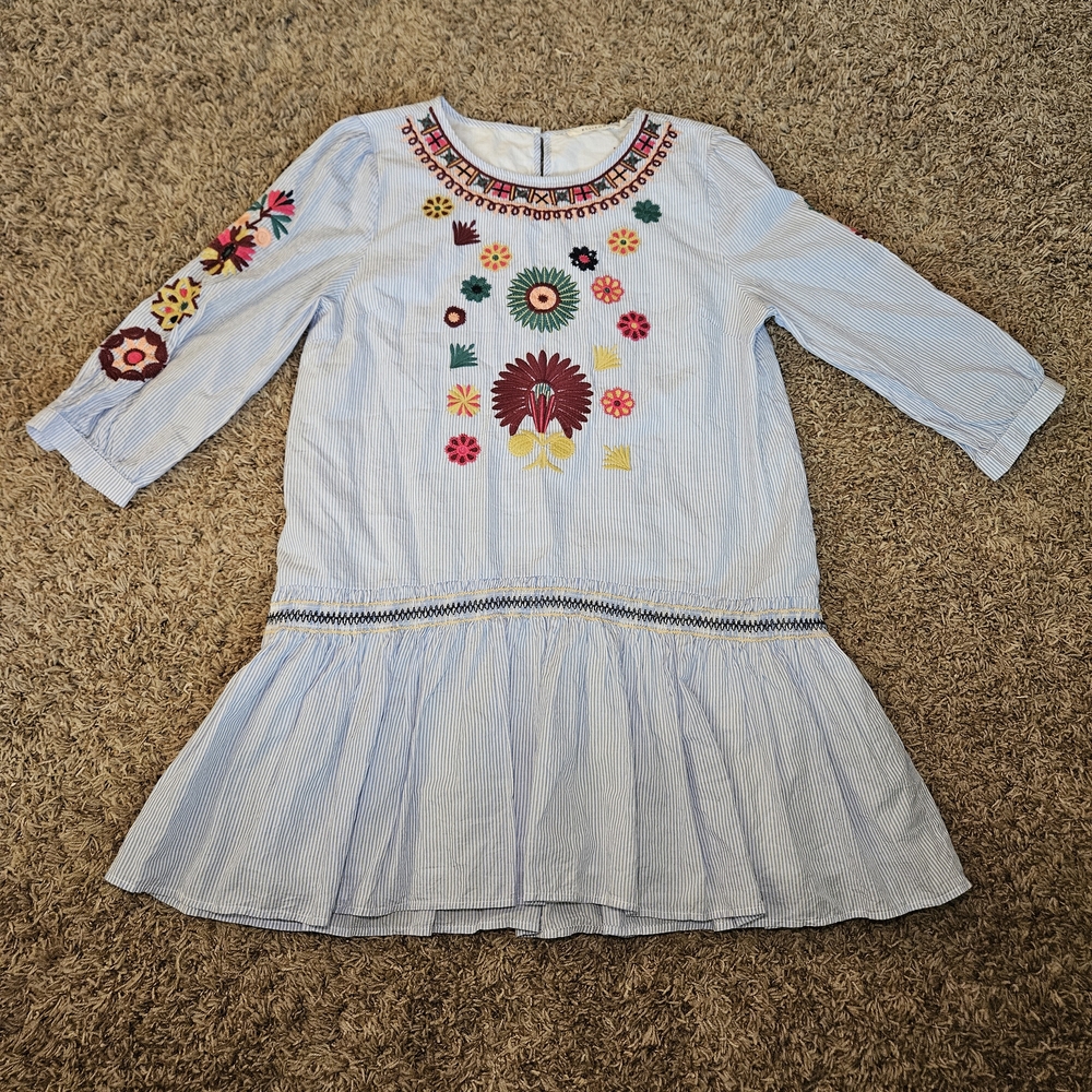 Ellison Blouse Dress‎ Embroidered Floral Boho Tunic 3/4 Sleeve Sz L READ